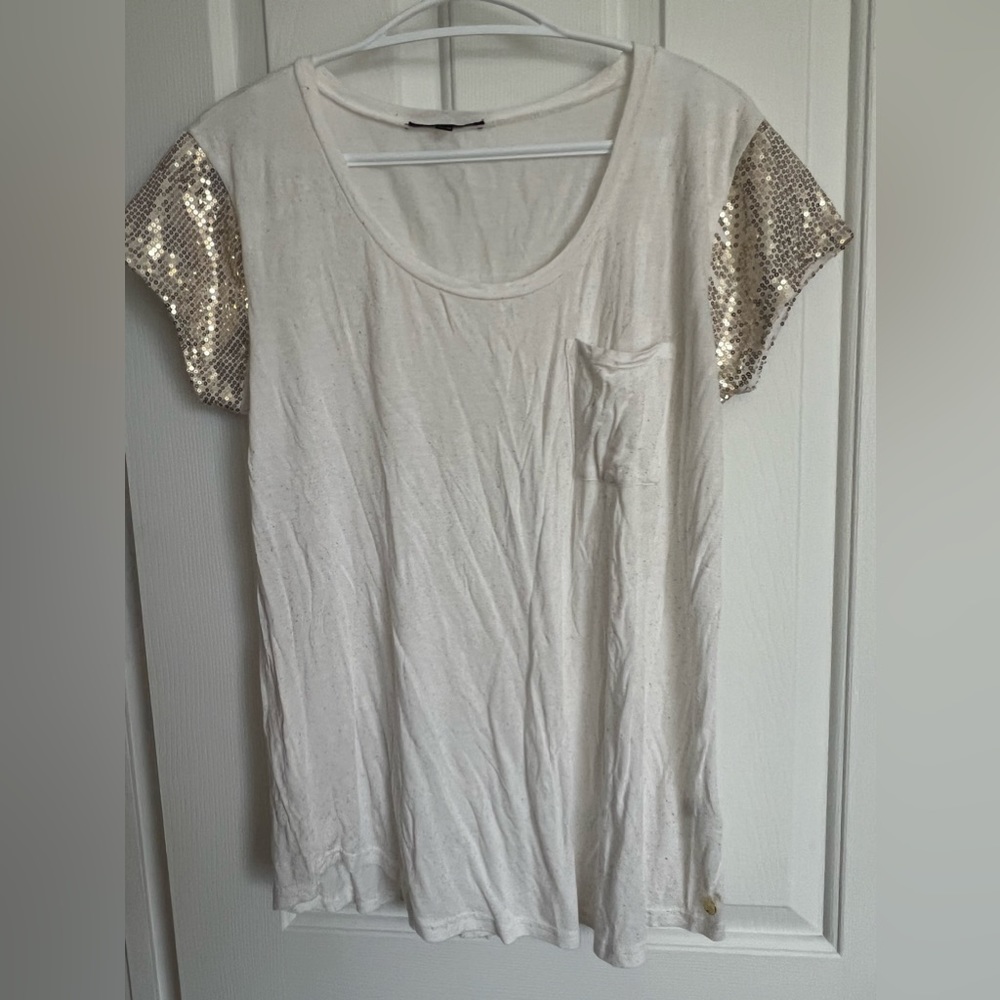 Cream and gold sequin t-shirt